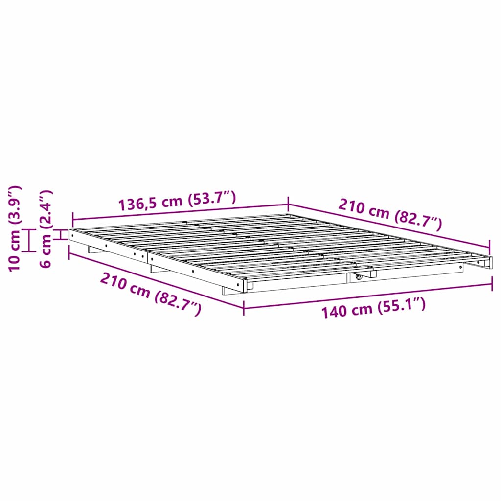 Bed Frame White 140 x 210 cm Solid Pine Wood