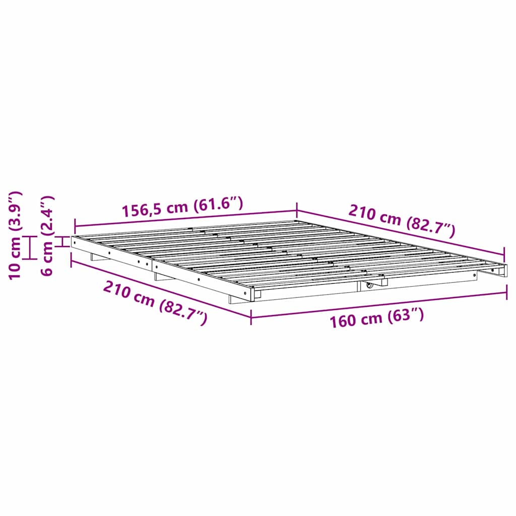 Bed Frame White 160 x 210 cm Solid Pine Wood