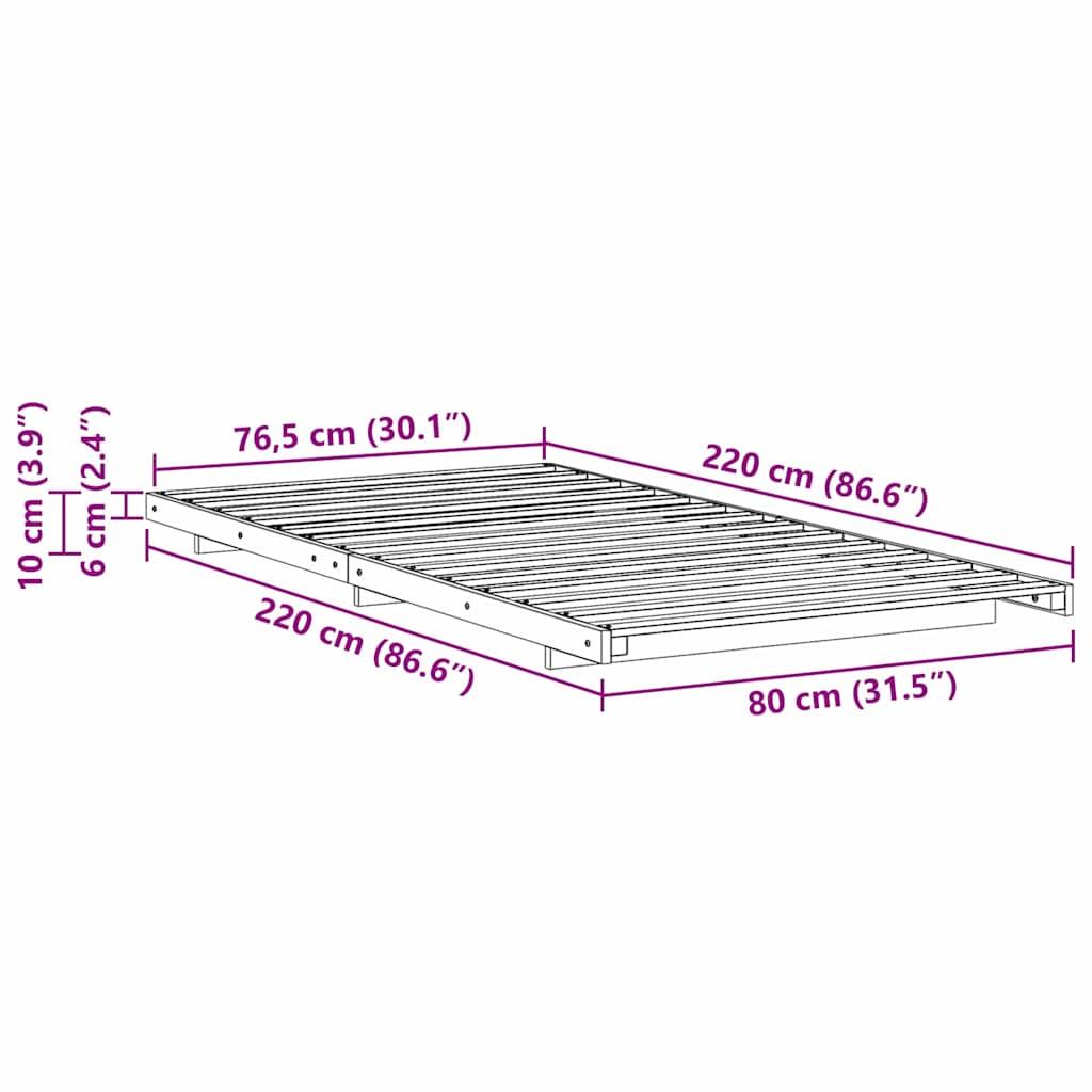 Bed Frame White 80 x 220 cm Solid Pine Wood