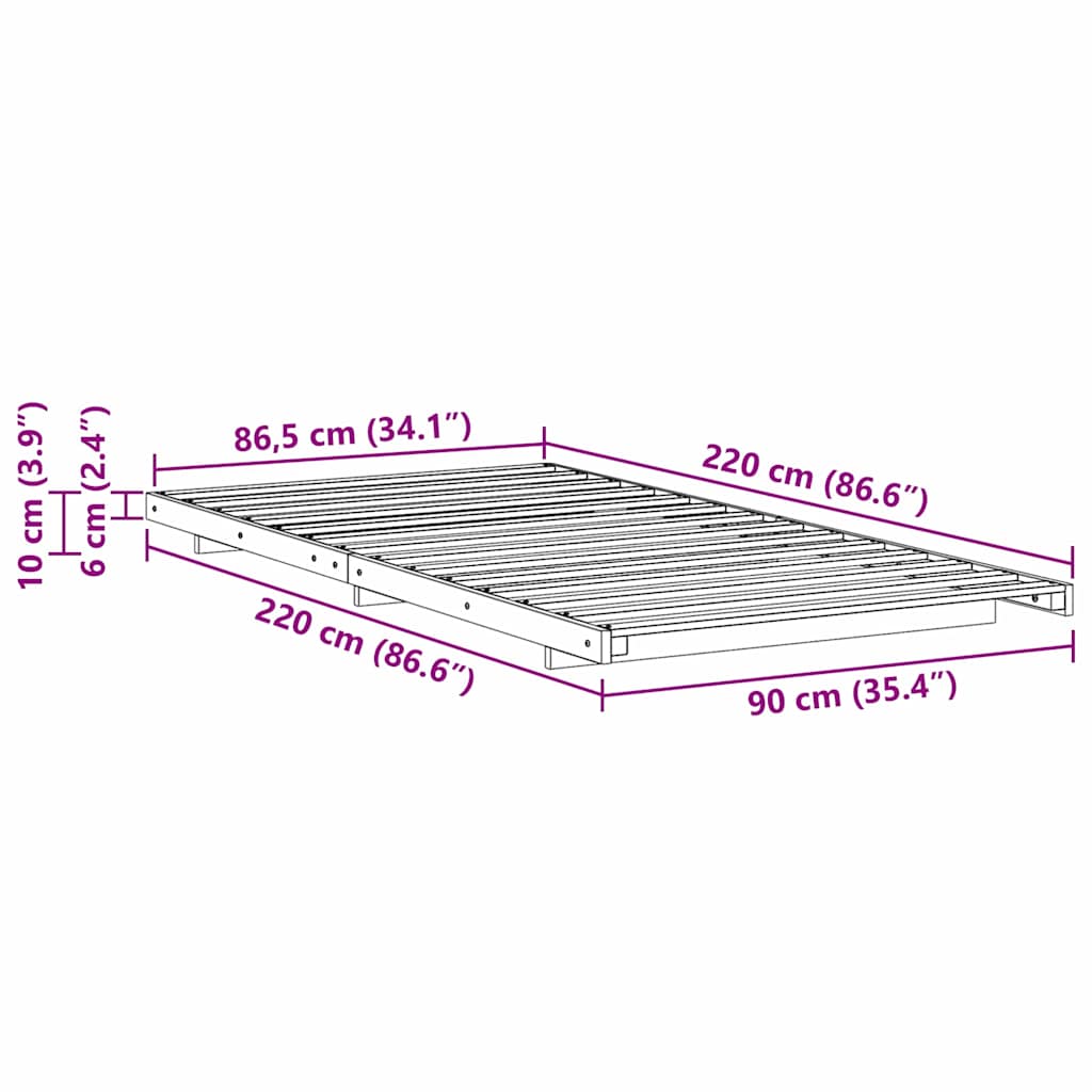 Bed Frame Brown 90 x 220 cm Solid Pine Wood