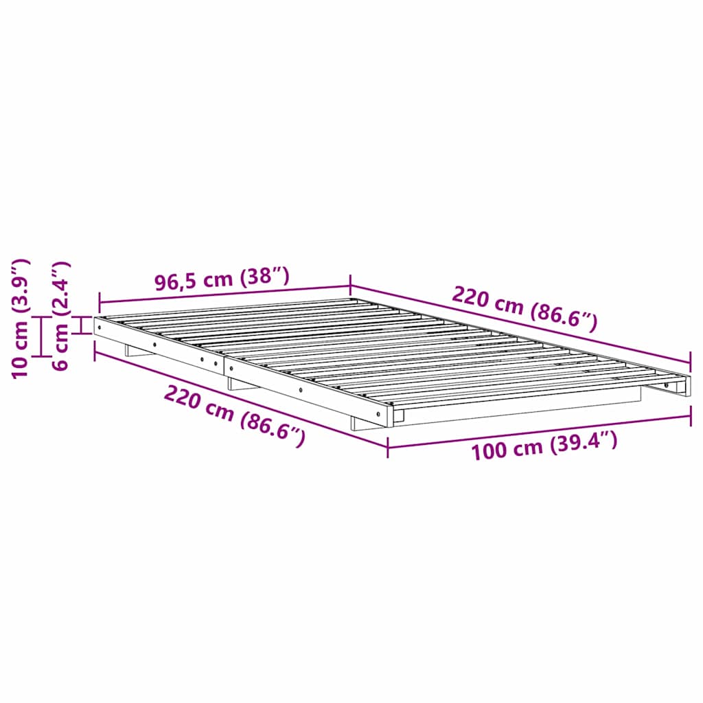 Bed Frame Brown 100 x 220 cm Solid Pine Wood
