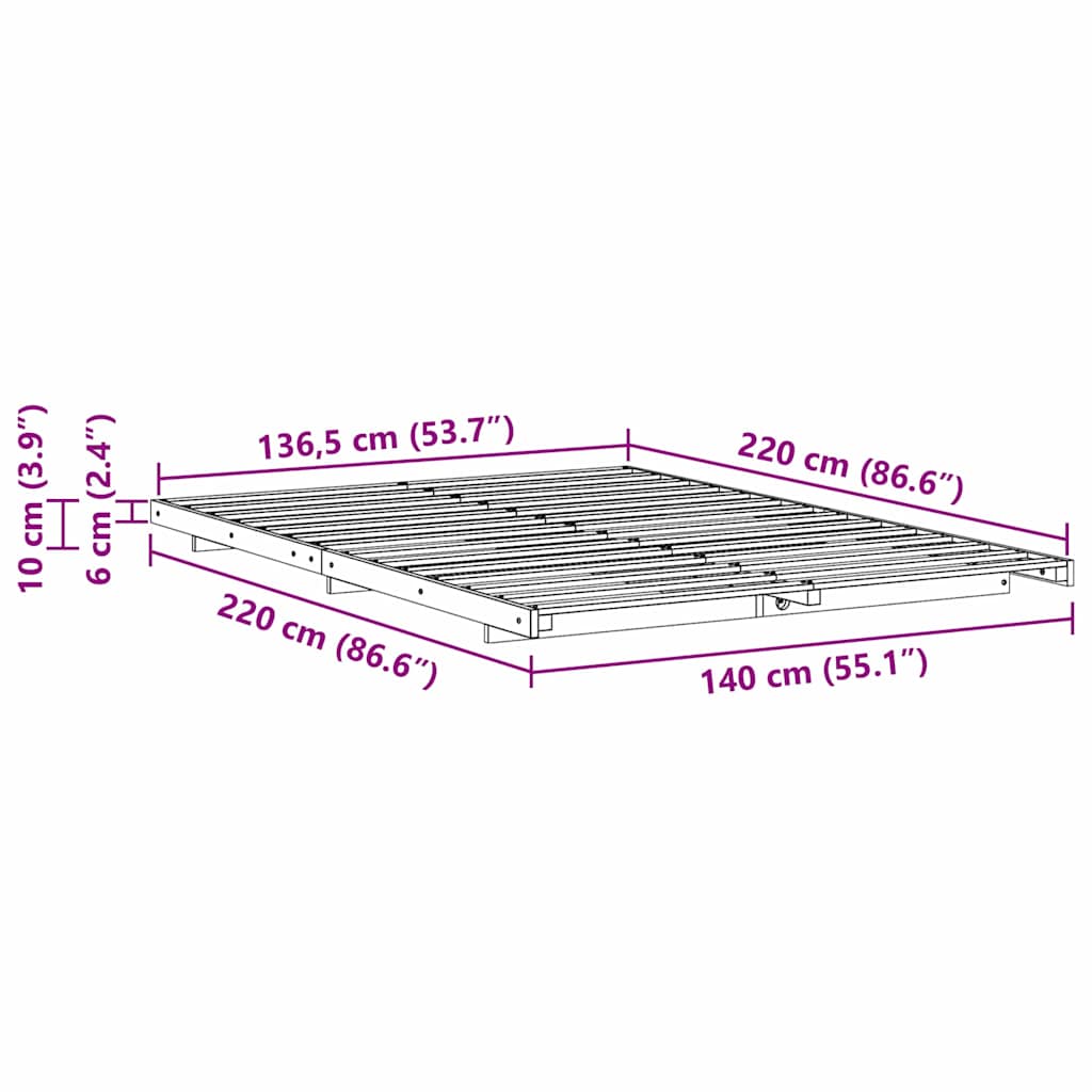Bed Frame Wax Brown 140 x 220 cm Solid Pine Wood
