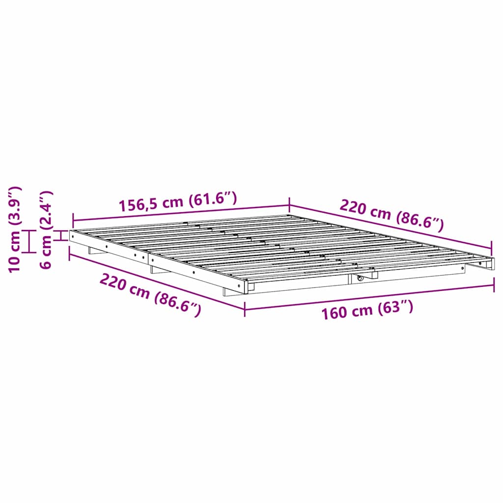 Bed Frame White 160 x 220 cm Solid Pine Wood
