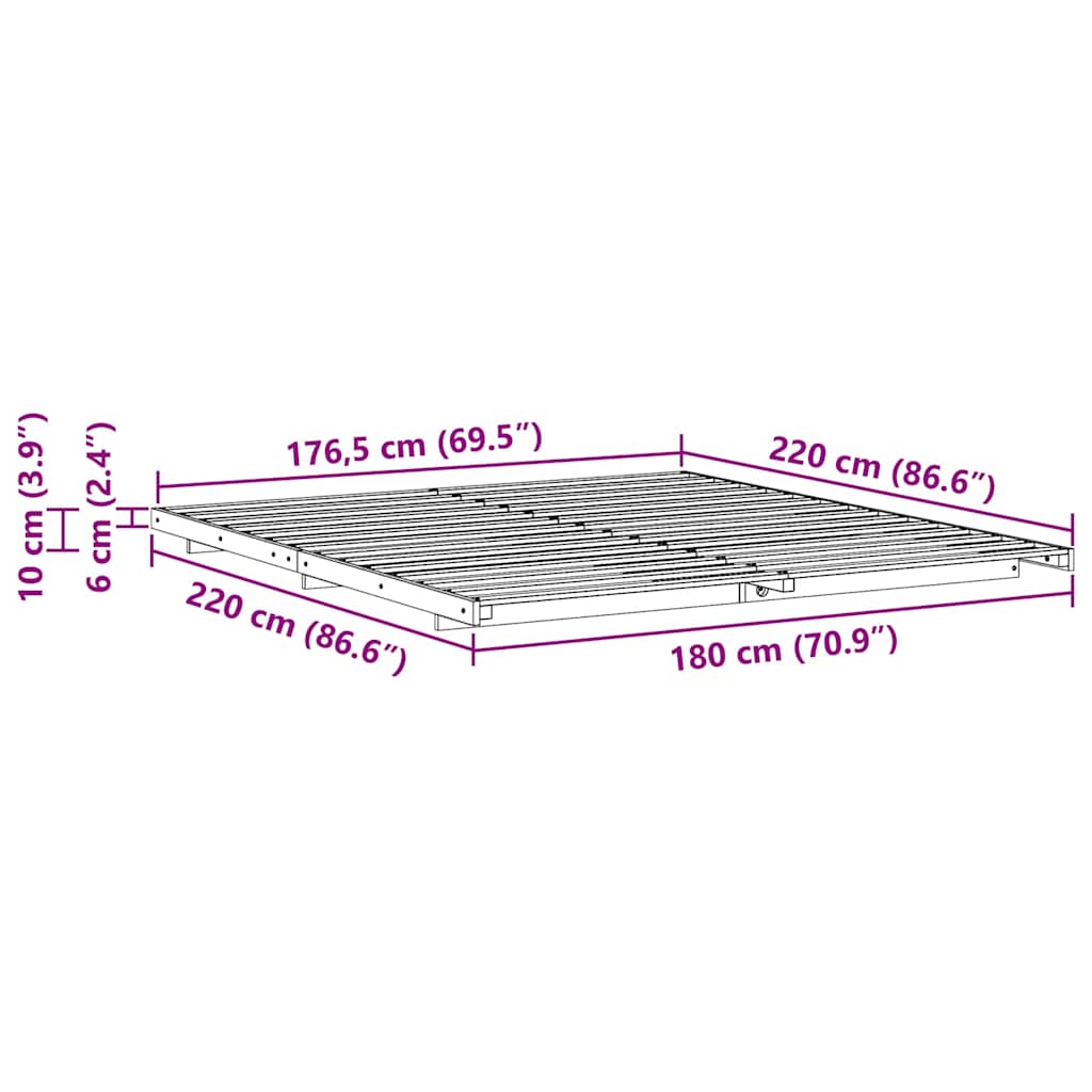 Bed Frame Brown 180 x 220 cm Solid Pine Wood