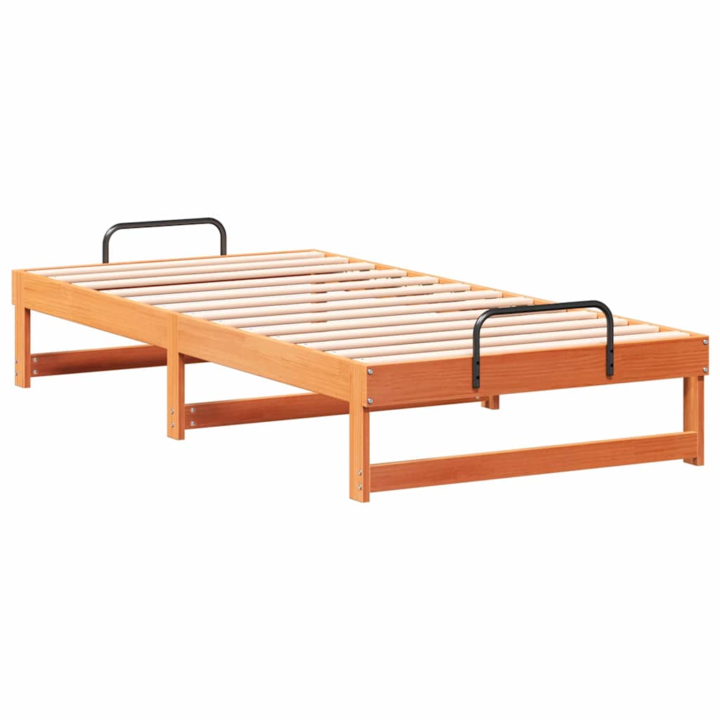 Bed Frame with Carry Handles Brown Solid pine wood