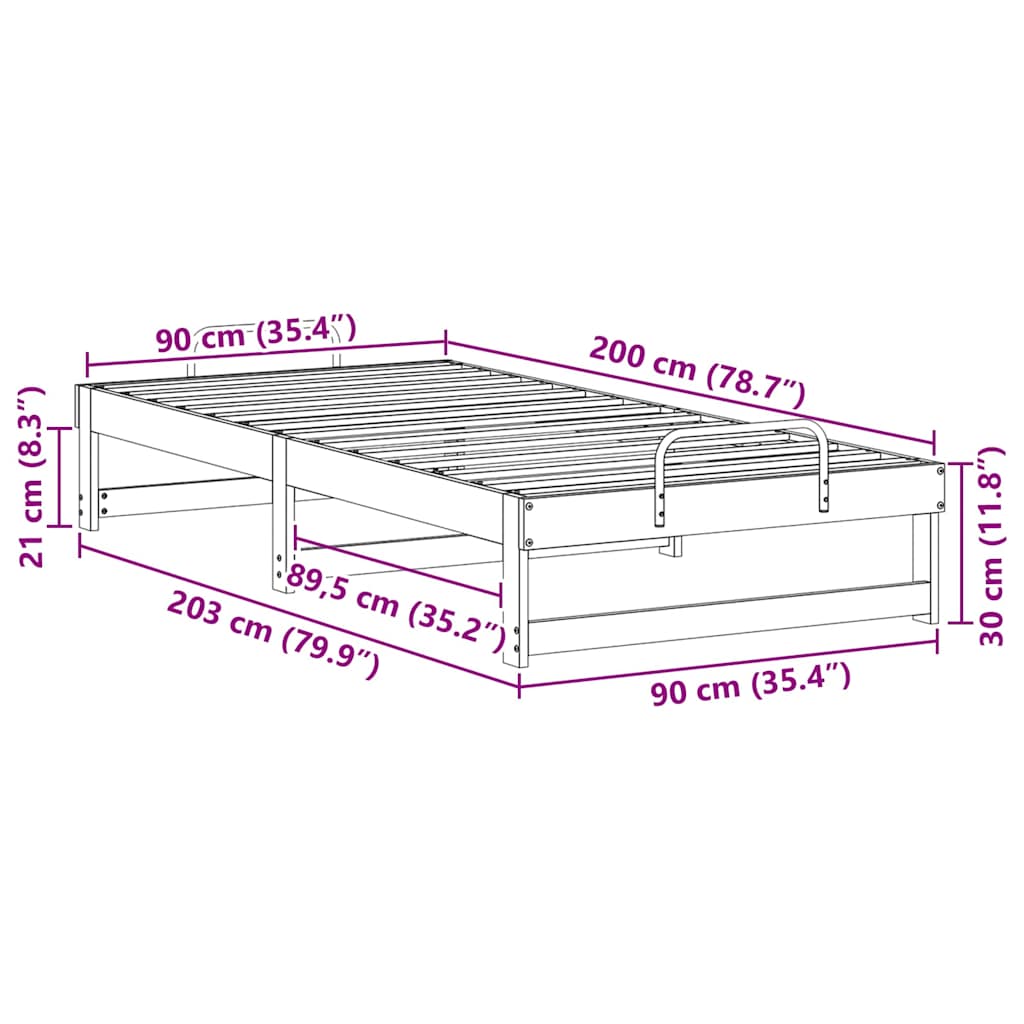 Bed Frame Brown 90 x 200 cm Solid Pine Wood