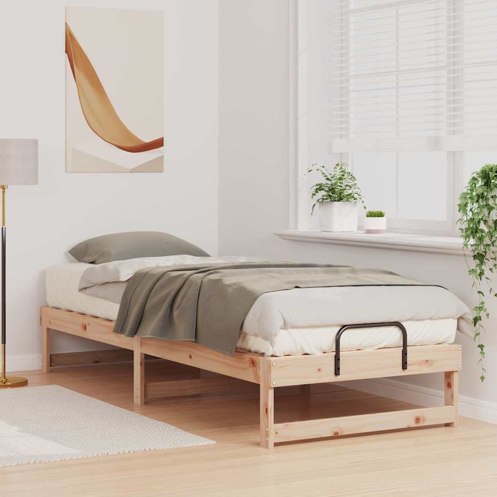 Bed Frame with Carry Handles Brown Solid pine wood