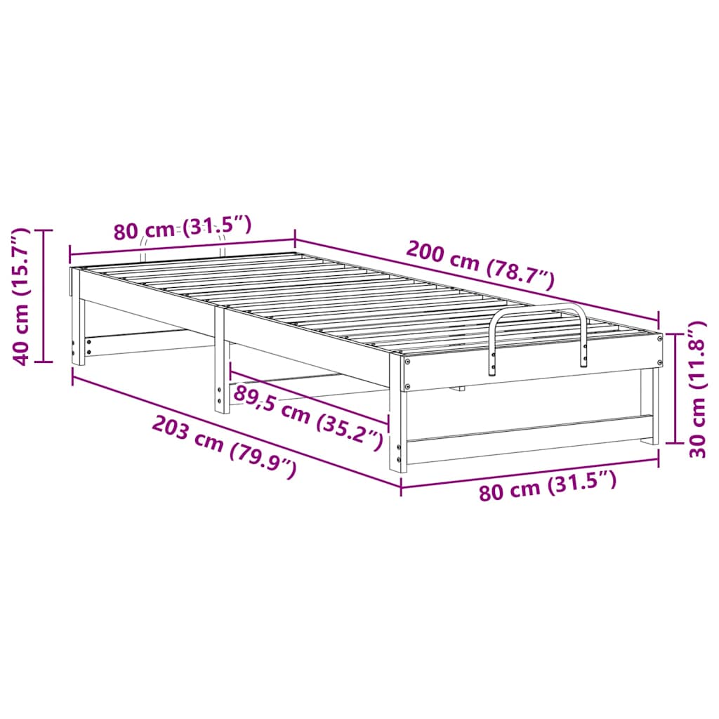 Bed Frame White 80 x 200 cm Solid Pine Wood