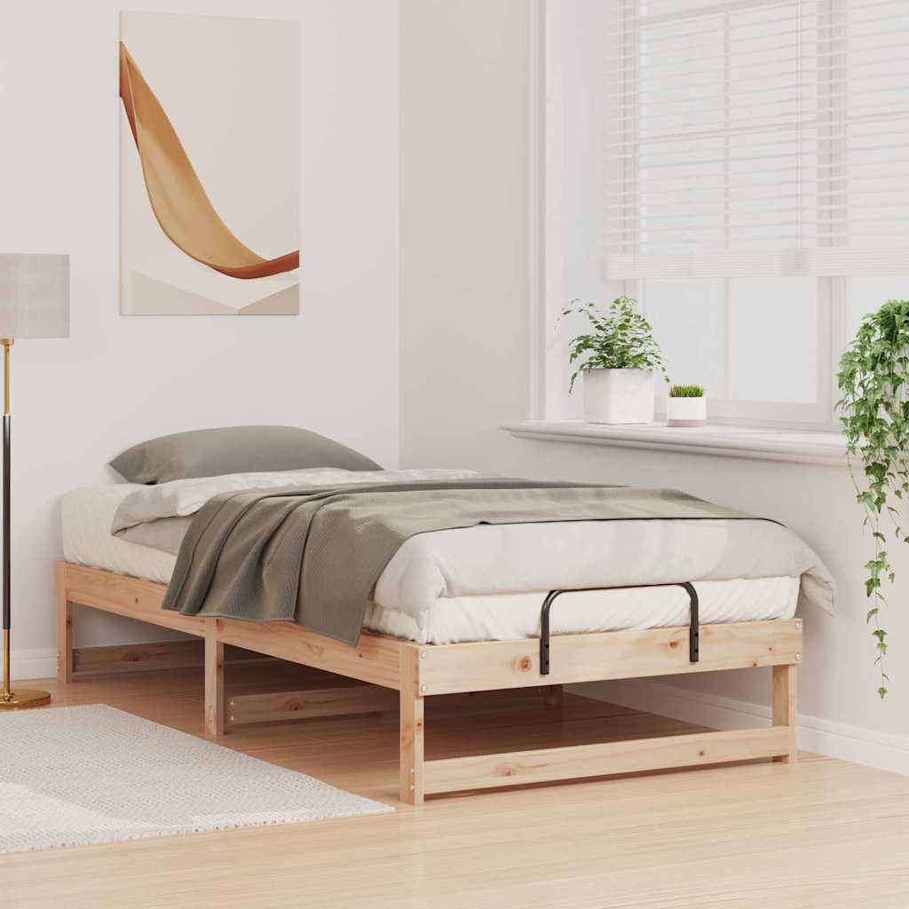 Bed Frame with Carry Handles Brown Solid pine wood