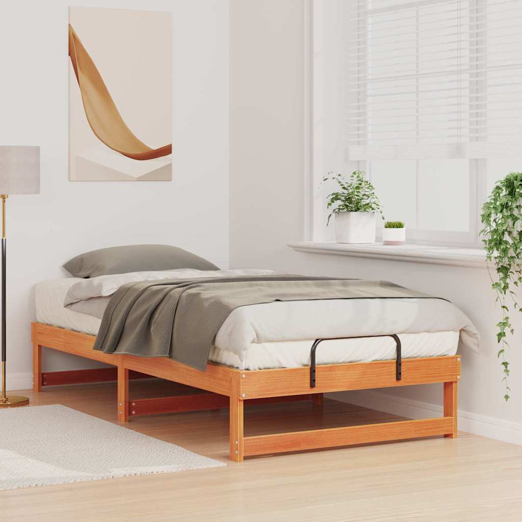 Bed Frame with Carry Handles Brown Solid pine wood