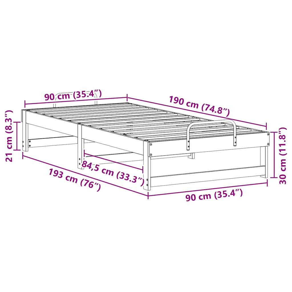 Bed Frame Brown 90 x 190 cm Solid Pine Wood