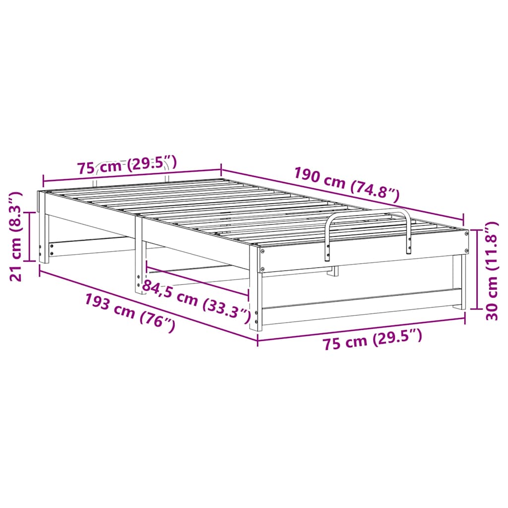 Bed Frame Brown 75 x 190 cm Solid Pine Wood