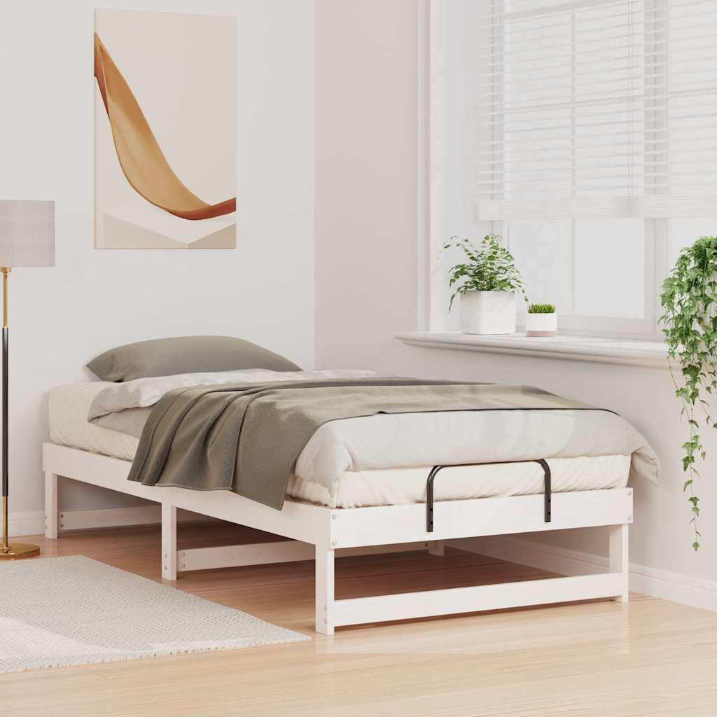 Bed Frame with Carry Handles White Solid pine wood