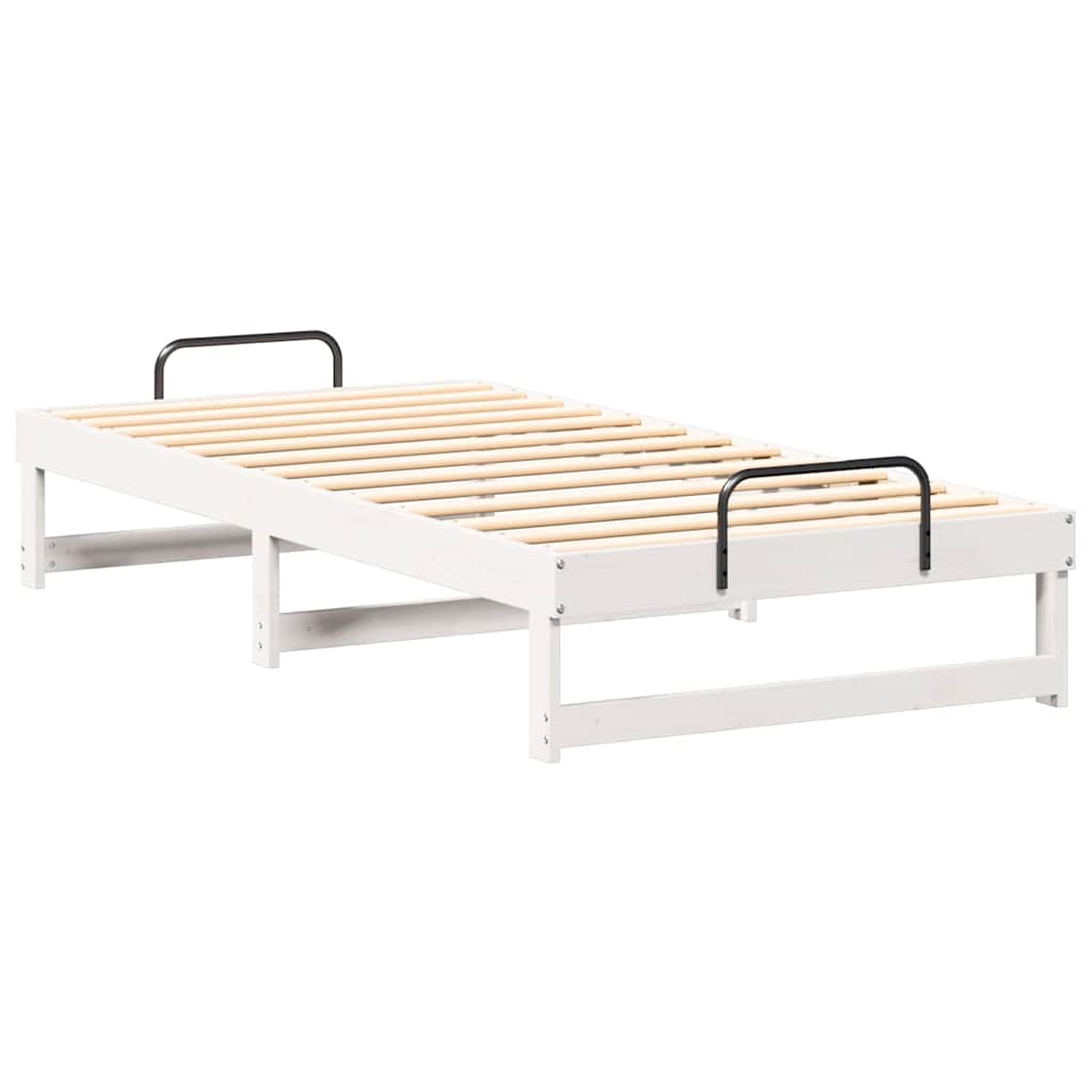 Bed Frame with Carry Handles White Solid pine wood