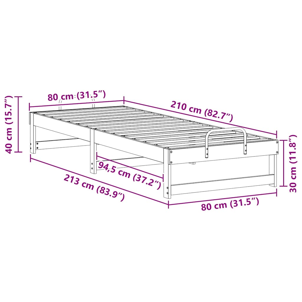 Bed Frame Brown 80 x 210 cm Solid Pine Wood