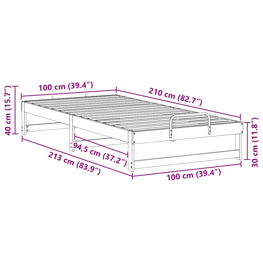 Bed Frame White 100 x 210 cm Solid Pine Wood