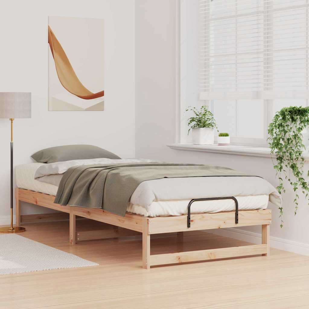 Bed Frame with Carry Handles Brown Solid pine wood