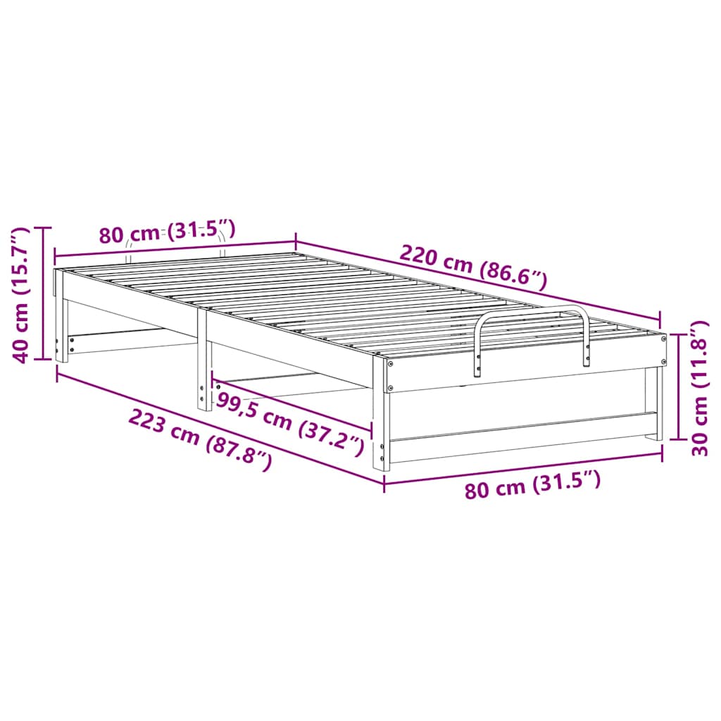 Bed Frame with Carry Handles Brown Solid pine wood