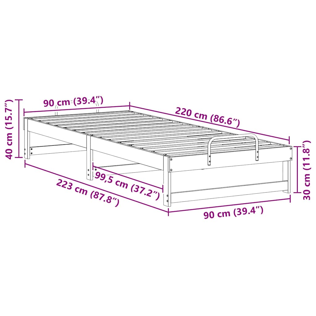 Bed Frame White 90 x 220 cm Solid Pine Wood