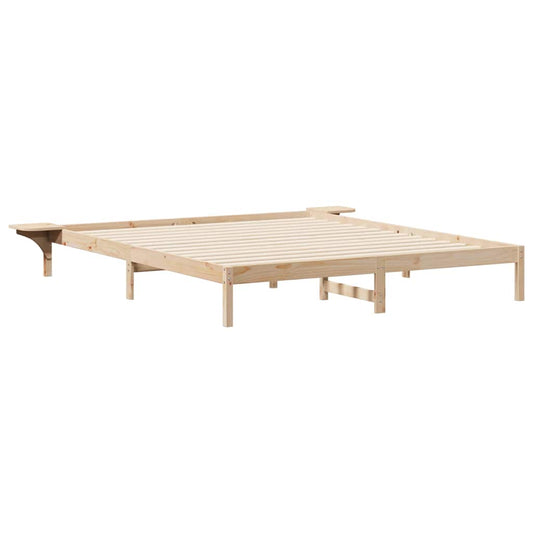 Bed Frame with Side Tables Natural 180 x 210 cm Solid Pine Wood
