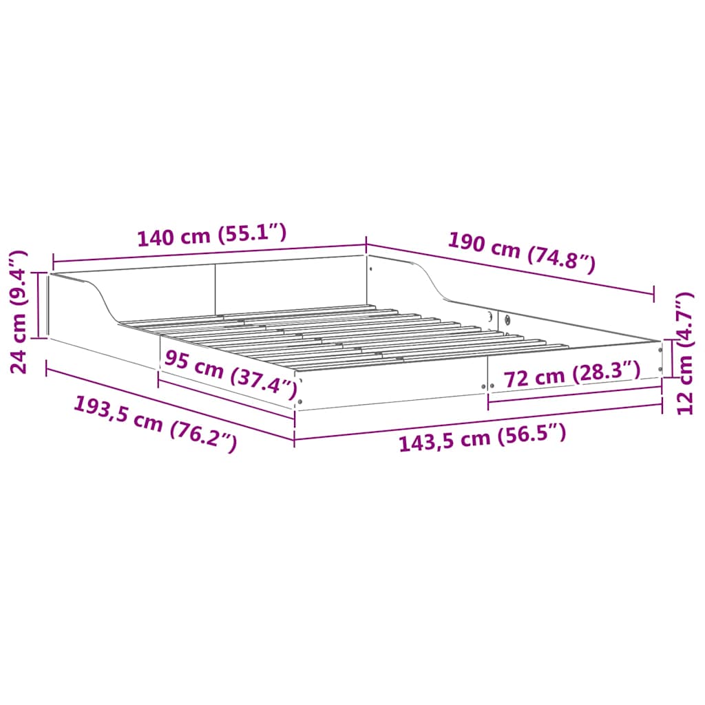 Bed Frame Wax Brown 140 x 190 cm Solid Pine Wood