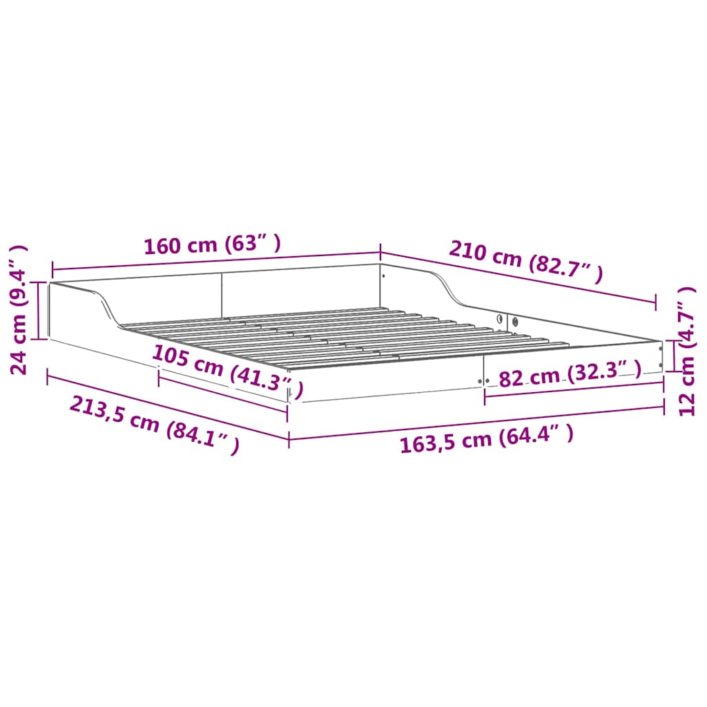 Bed Frame Wax Brown 160 x 210 cm Solid Pine Wood