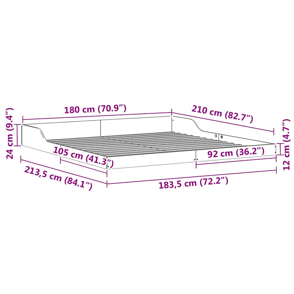 Bed Frame White 180 x 210 cm Solid Pine Wood