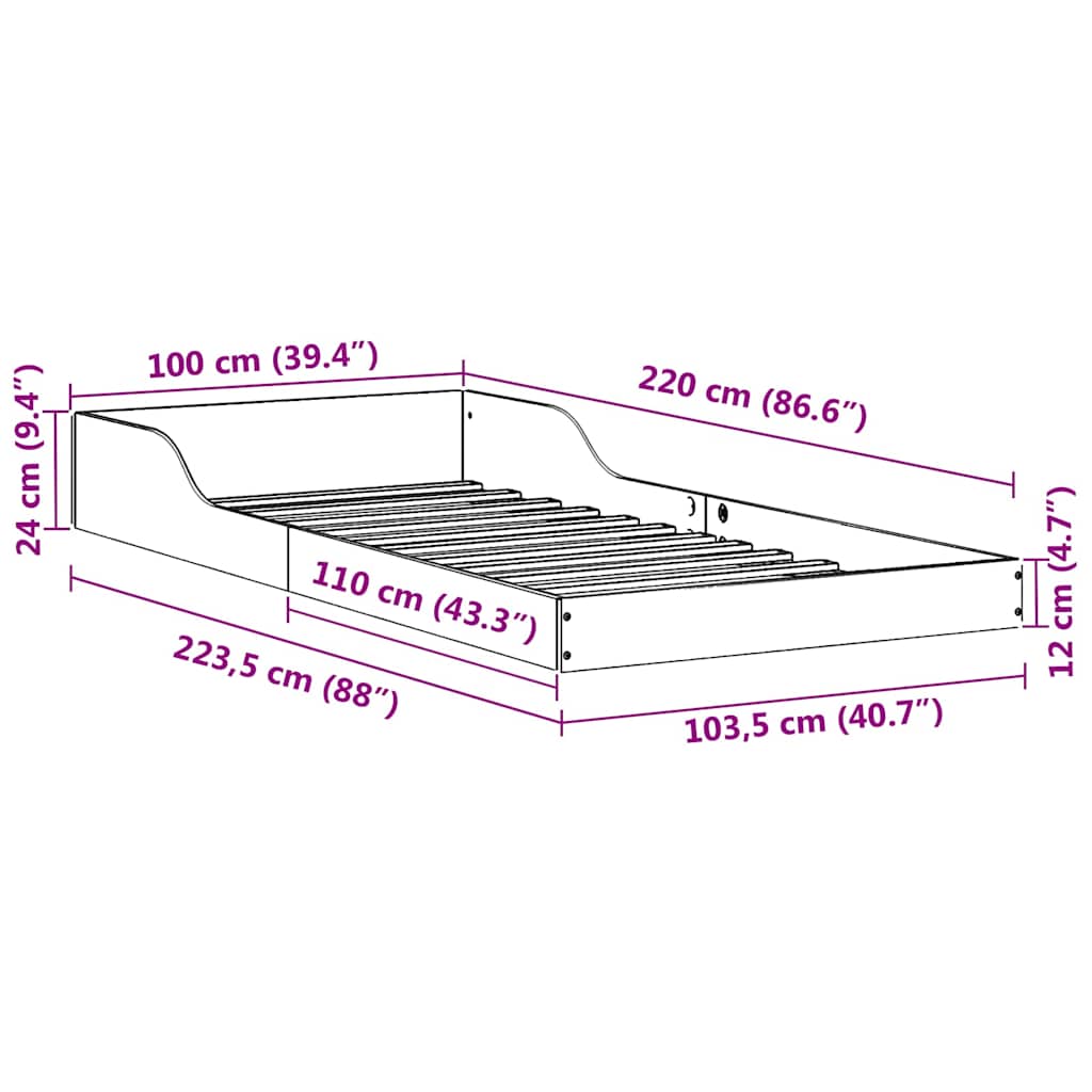 Bed Frame Natural 100 x 220 cm Solid Pine Wood