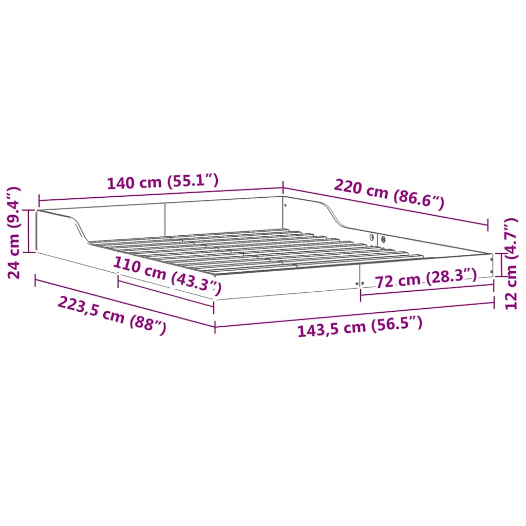 Bed Frame Wax Brown 140 x 220 cm Solid Pine Wood