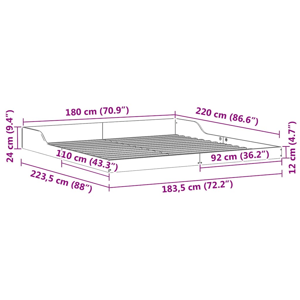 Bed Frame Brown 180 x 220 cm Solid Pine Wood