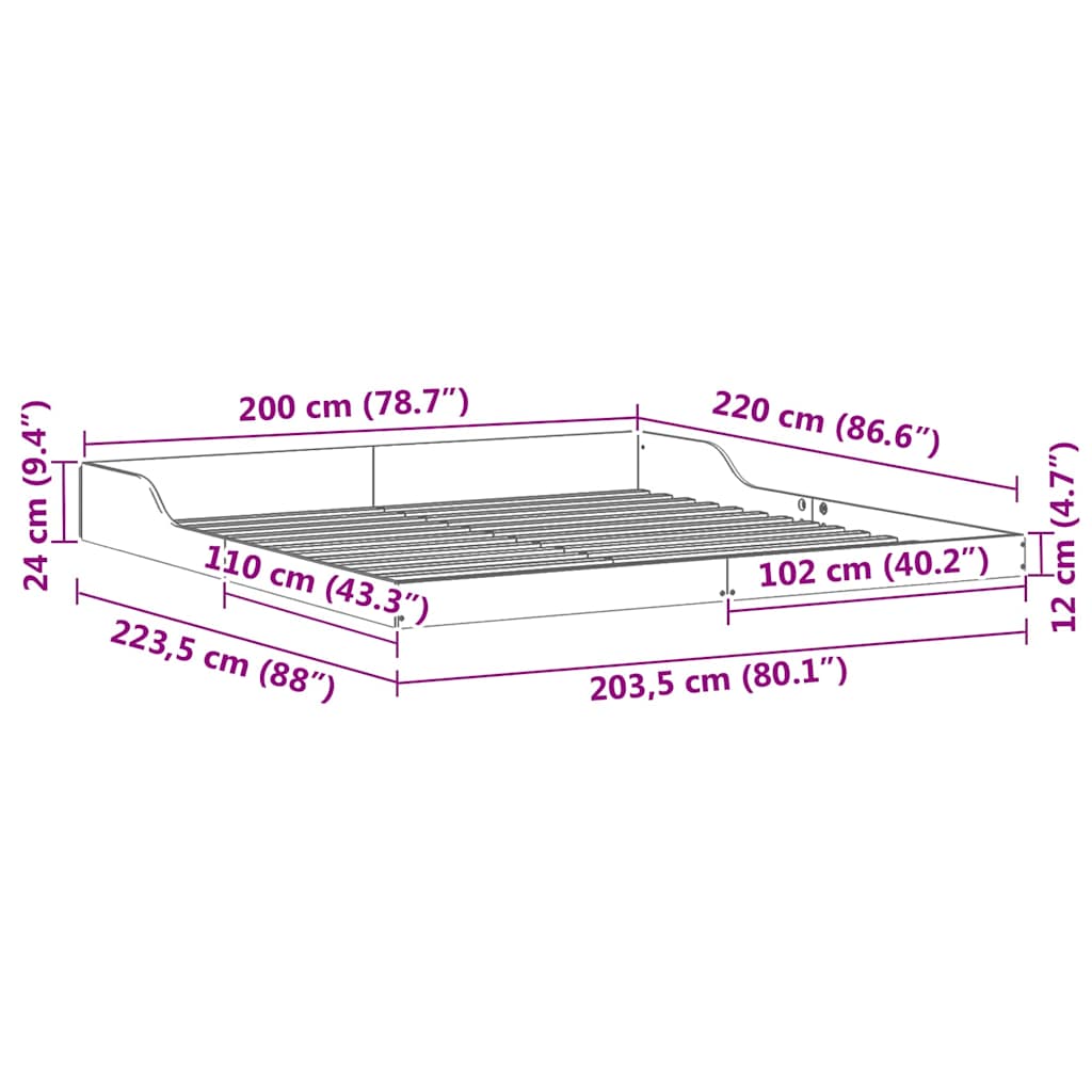Bed Frame White 200 x 220 cm Solid Pine Wood