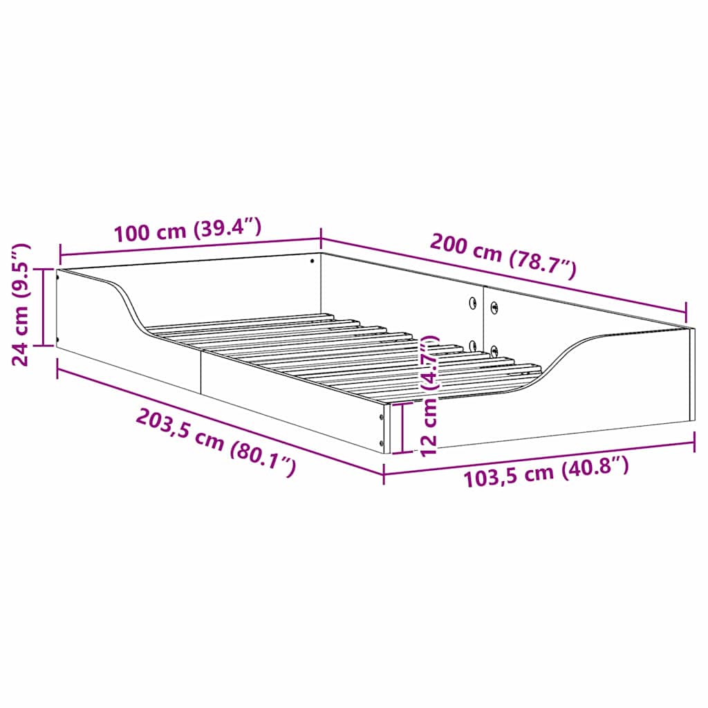 Bed Frame Brown 100 x 200 cm Solid Pine Wood