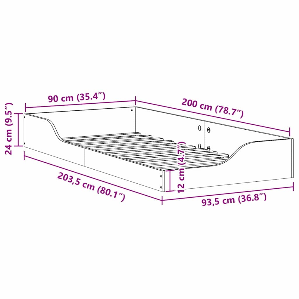 Bed Frame Wax Brown 90 x 200 cm Solid Pine Wood