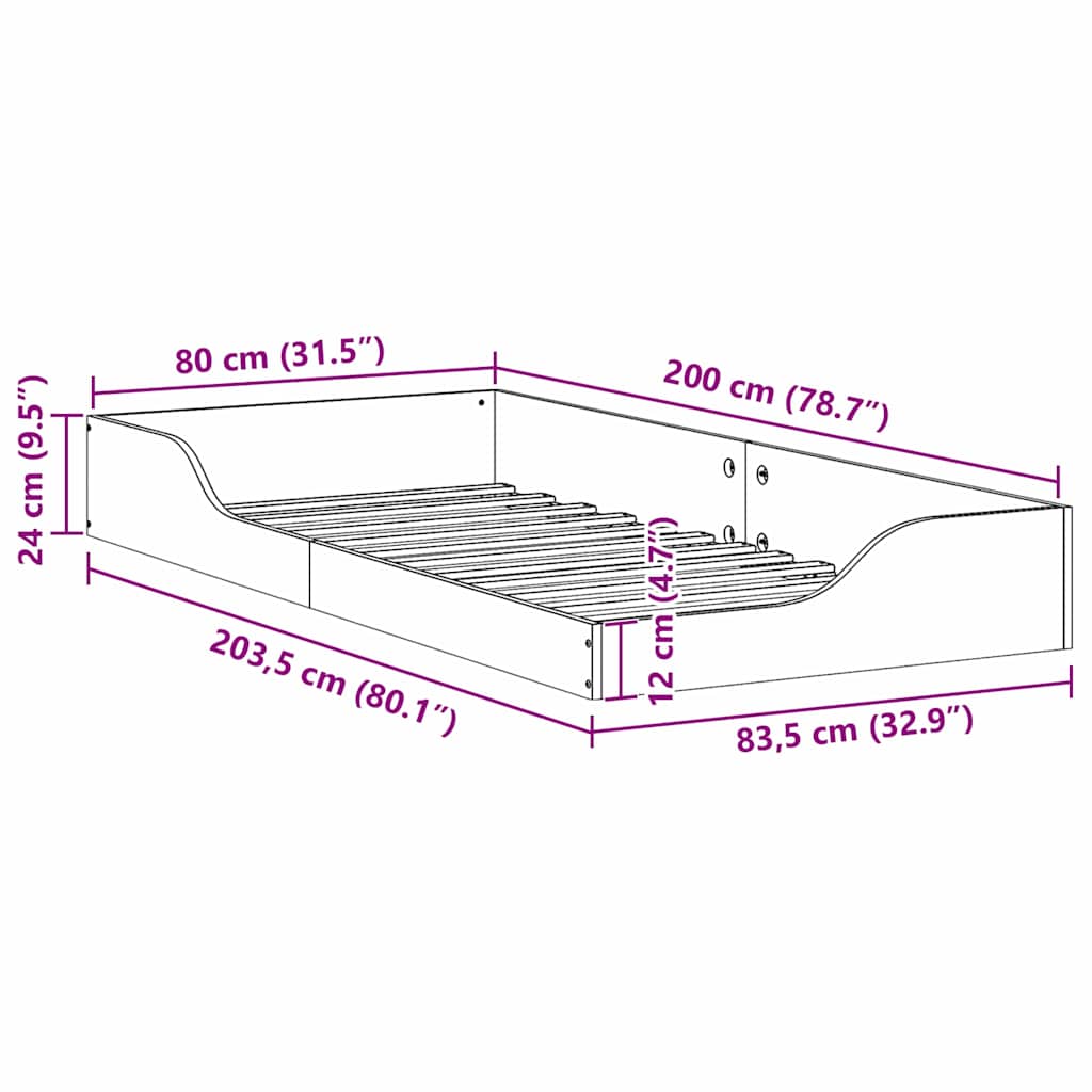 Bed Frame Wax Brown 80 x 200 cm Solid Pine Wood