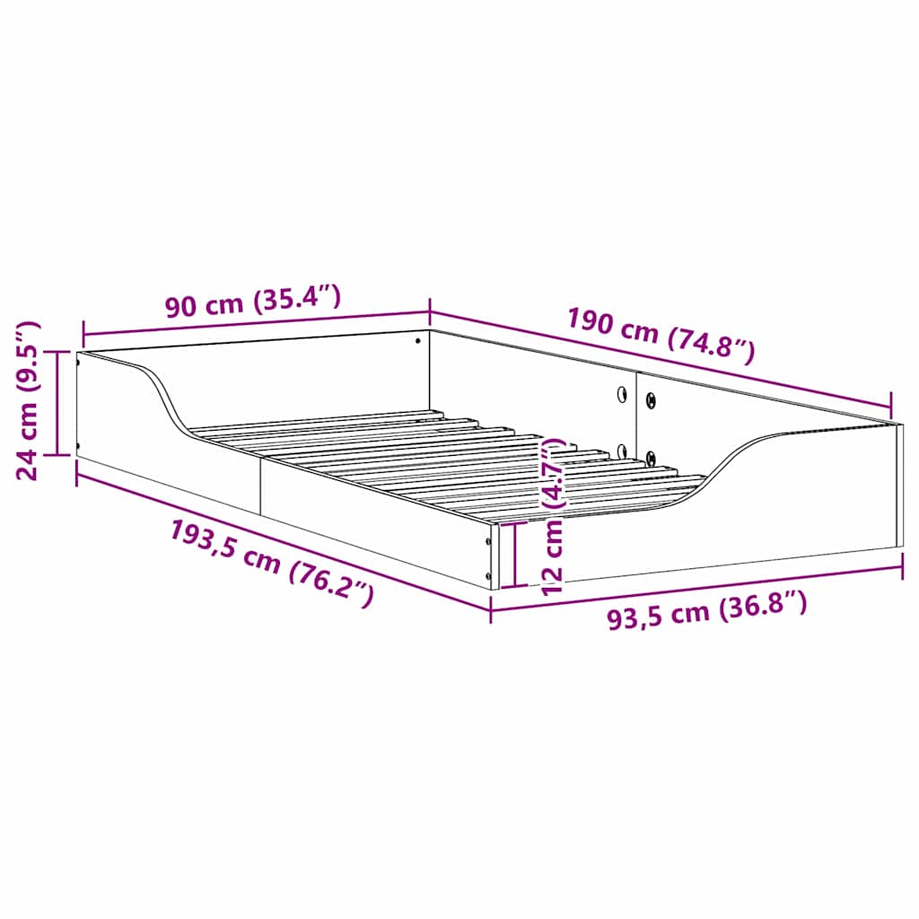 Bed Frame White 90 x 190 cm Solid Pine Wood
