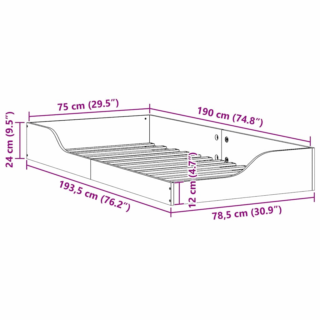 Bed Frame White 75 x 190 cm Solid Pine Wood