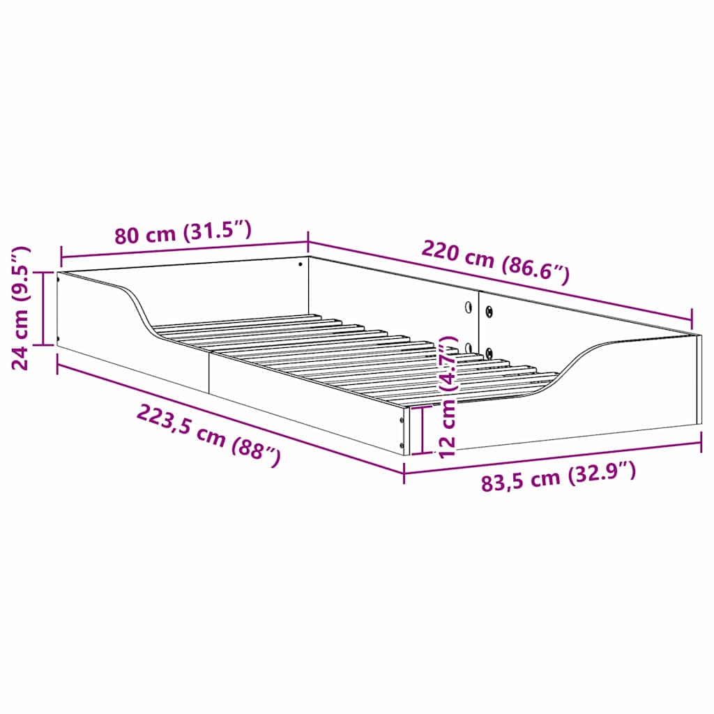 Bed Frame White 80 x 220 cm Solid Pine Wood