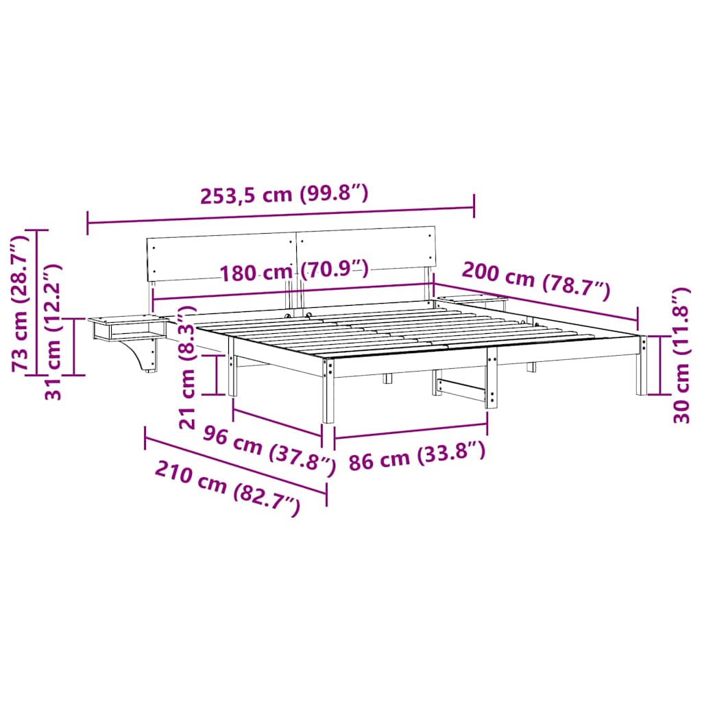 Bed Frame with Headboard Brown 180 x 200 cm Solid Pine Wood