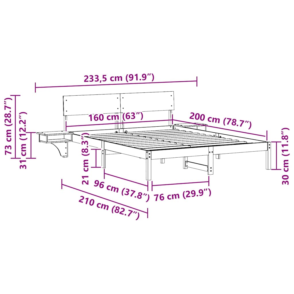 Bed Frame with Headboard Brown 160 x 200 cm Solid Pine Wood
