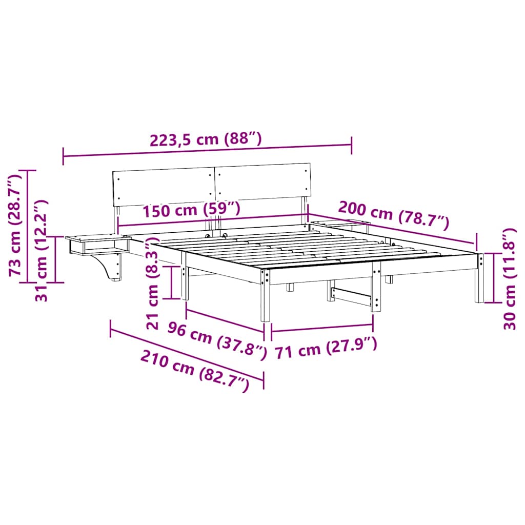 Bed Frame with Headboard Brown 150 x 200 cm Solid Pine Wood