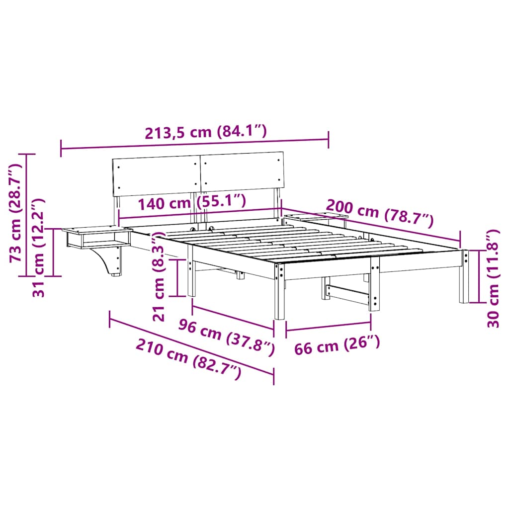 Bed Frame with Headboard White 140 x 200 cm Solid Pine Wood