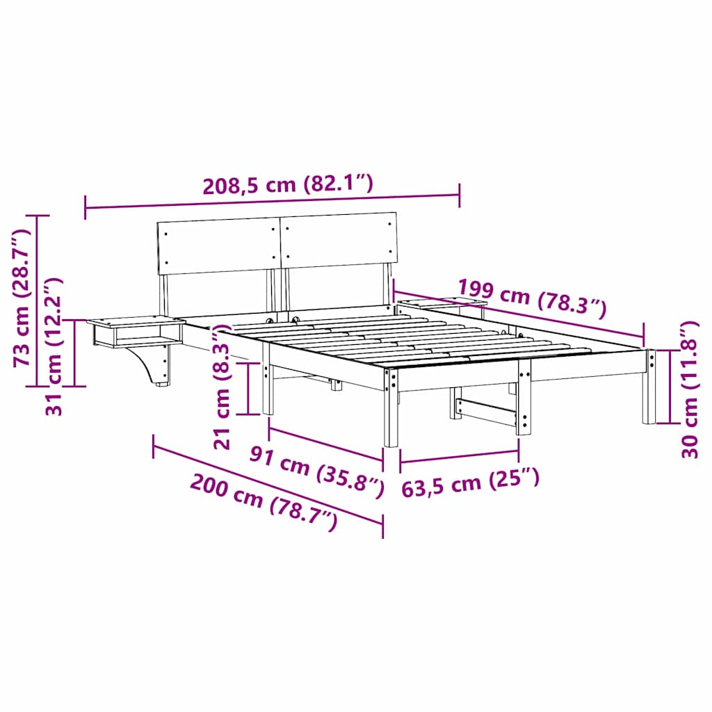 Bed Frame with Headboard White 135 x 190 cm Solid Pine Wood