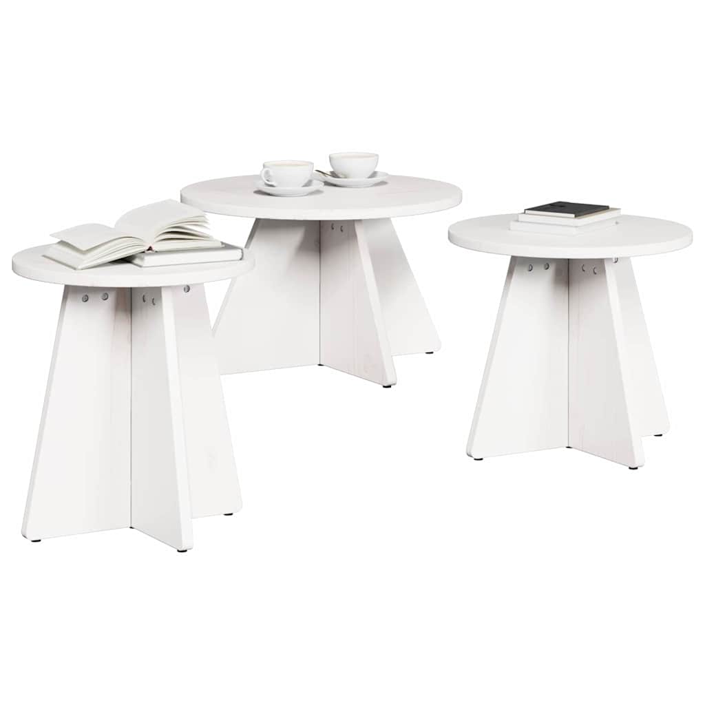 Coffee Table 3 pcs White 49 x 49 x 30 cm Solid pine wood