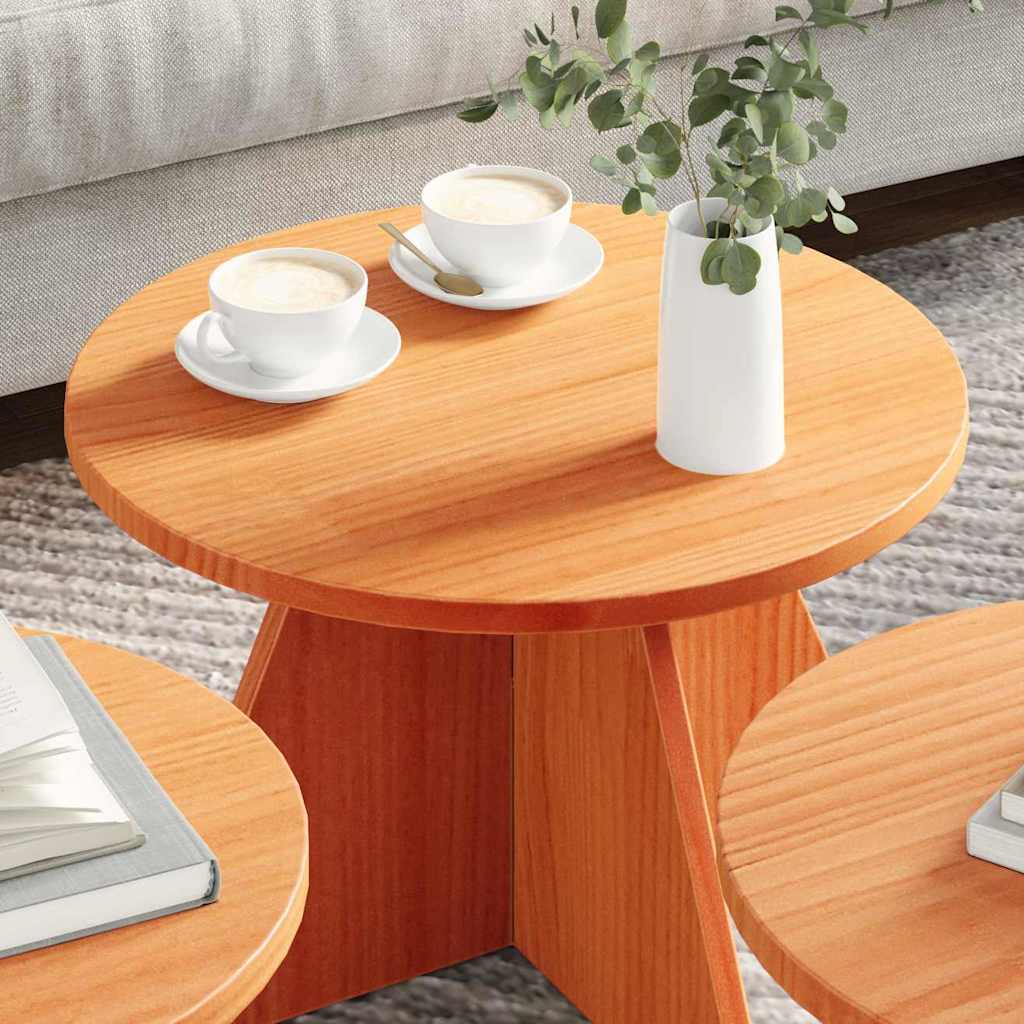 Coffee Table 3 pcs Wax brown 49 x 49 x 30 cm Solid pine wood