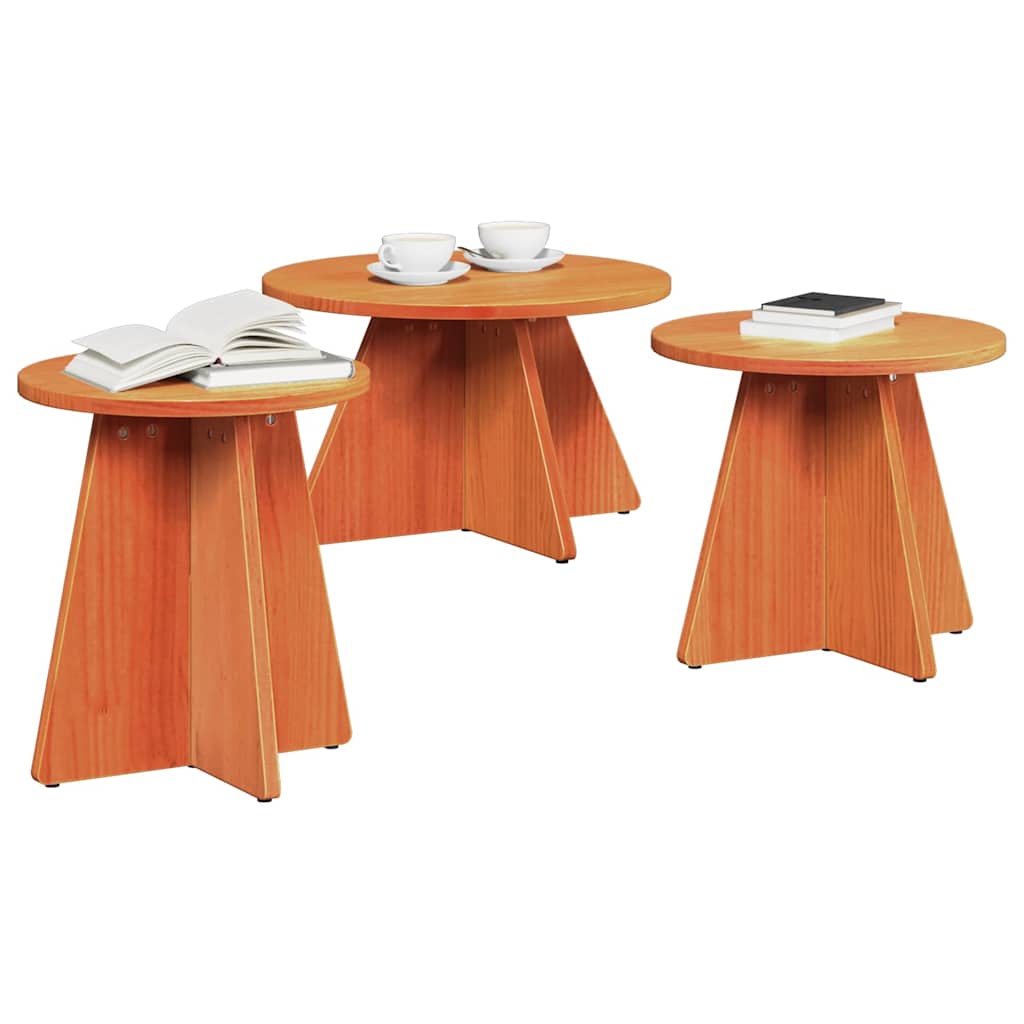 Coffee Table 3 pcs Wax brown 49 x 49 x 30 cm Solid pine wood