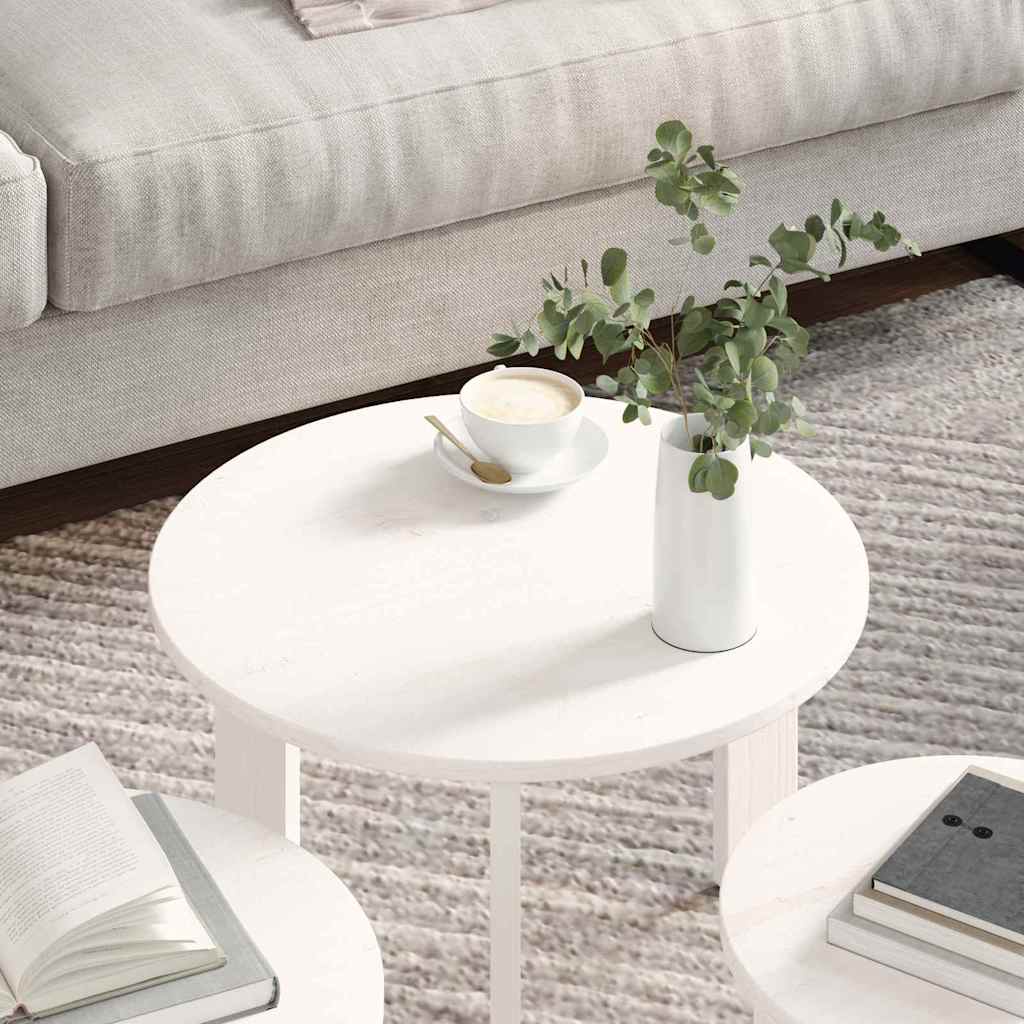 Coffee Table 3 pcs White 47.5 x 47.5 x 27 cm Solid pine wood