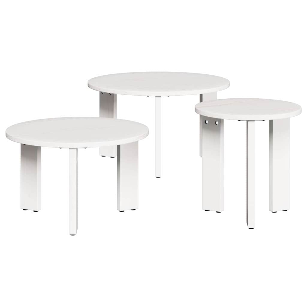 Coffee Table 3 pcs White 47.5 x 47.5 x 27 cm Solid pine wood