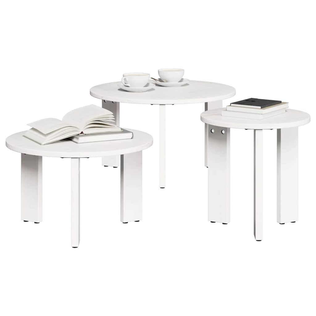 Coffee Table 3 pcs White 47.5 x 47.5 x 27 cm Solid pine wood