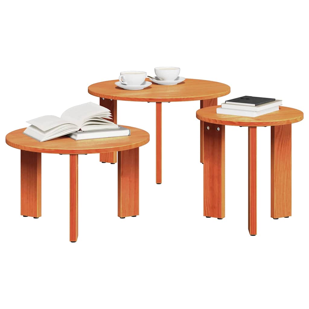 Coffee Table 3 pcs Wax brown 47.5 x 47.5 x 27 cm