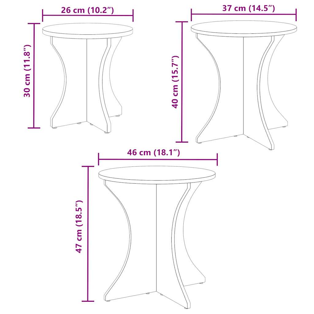 Coffee Table 3 pcs Wax Brown 46 x 46 x 47 cm